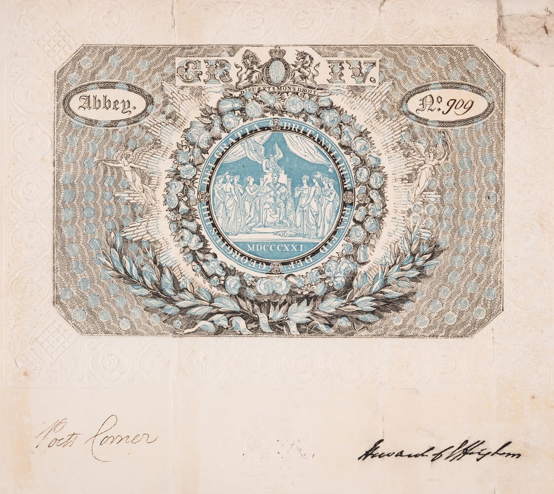 Coronation of George IV.- A pair of printed tickets for admission to Westminster Abbey and: Coronation of George IV.- A pair of printed tickets for admission to Westminster Abbey and Westminster Hall [for the banquet] on the Occasion of King George IV's Coronation, 19 July 1821