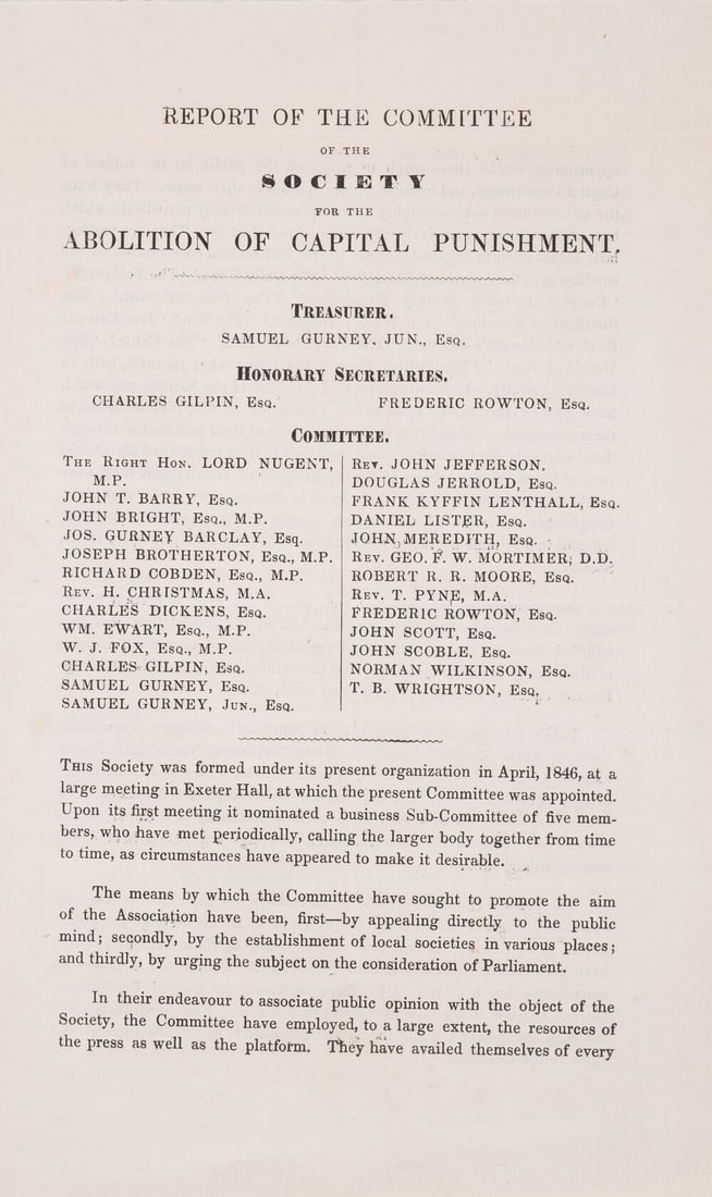 Dickens (Charles).- Capital Punishment.- Report of the Committee of the Society for the Abolition of (1 of 1)