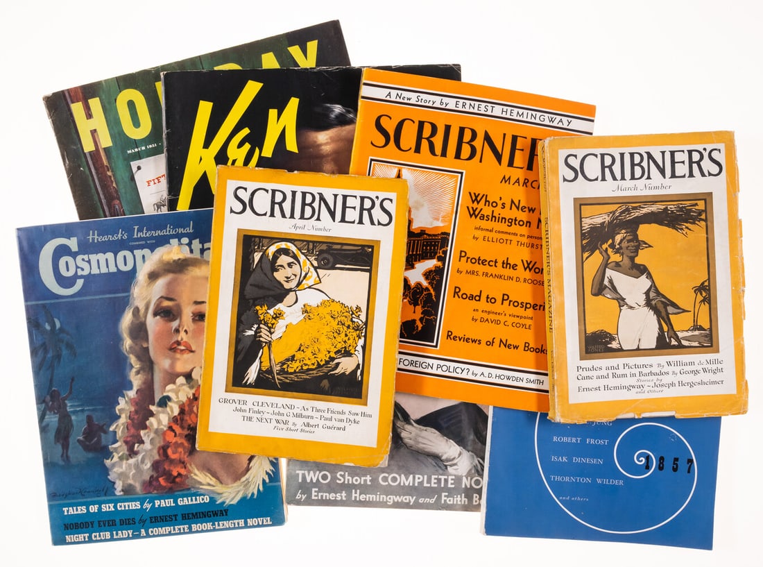 Hemingway (Ernest) Collection of periodicals containing early appearances by Hemingway, 1927-57 (14): Hemingway (Ernest) Collection of periodicals containing early appearances by Hemingway, original wrappers, light rubbing to extremities, generally excellent, v.s.