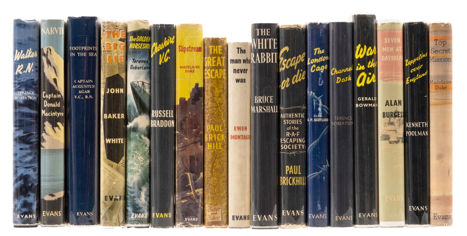 Brickhill (Paul) The Great Escape, first edition, 1951; and 16 others, published by Evans, mostly: Brickhill (Paul) The Great Escape, neat ink ownership signature on front free endpaper, tape repair at lower flap, slightly affecting text, spine ends lightly chi