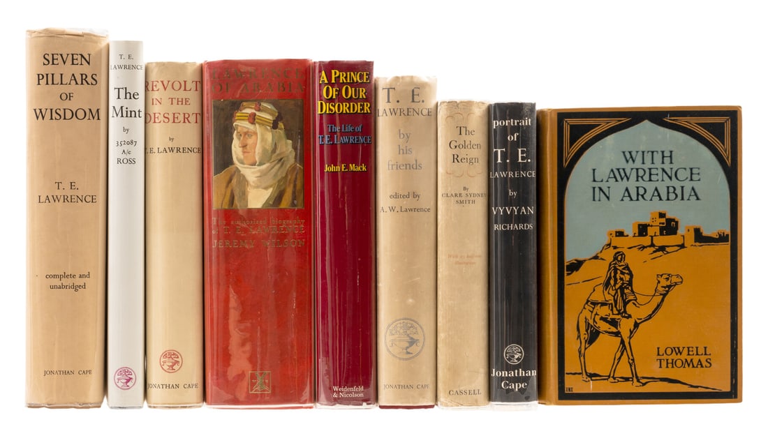 Thomas (Lowell) With Lawrence in Arabia, first edition, signed presentation inscription from the: Thomas (Lowell) With Lawrence in Arabia, signed presentation inscription "May Allah give you peace! Lowell Thomas" on front free endpaper, ink gift inscription da