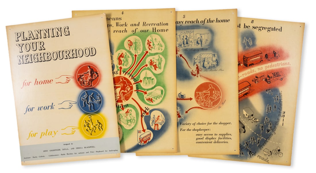 Goldfinger (Erno) and Ursula Blackwell Planning Your Neighbourhood: for home, for work, for play, 20: Goldfinger (Erno) and Ursula Blackwell Planning Your Neighbourhood: for home, for work, for play, 20 sheets, 500 x 360mm., colour, small holes at corners, some to