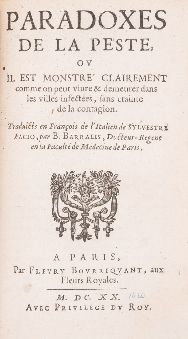 Plague.- Paré (Ambroise) Traicté de la peste, first edition, Paris, André Wechel, 1568; bound (1 of 3)