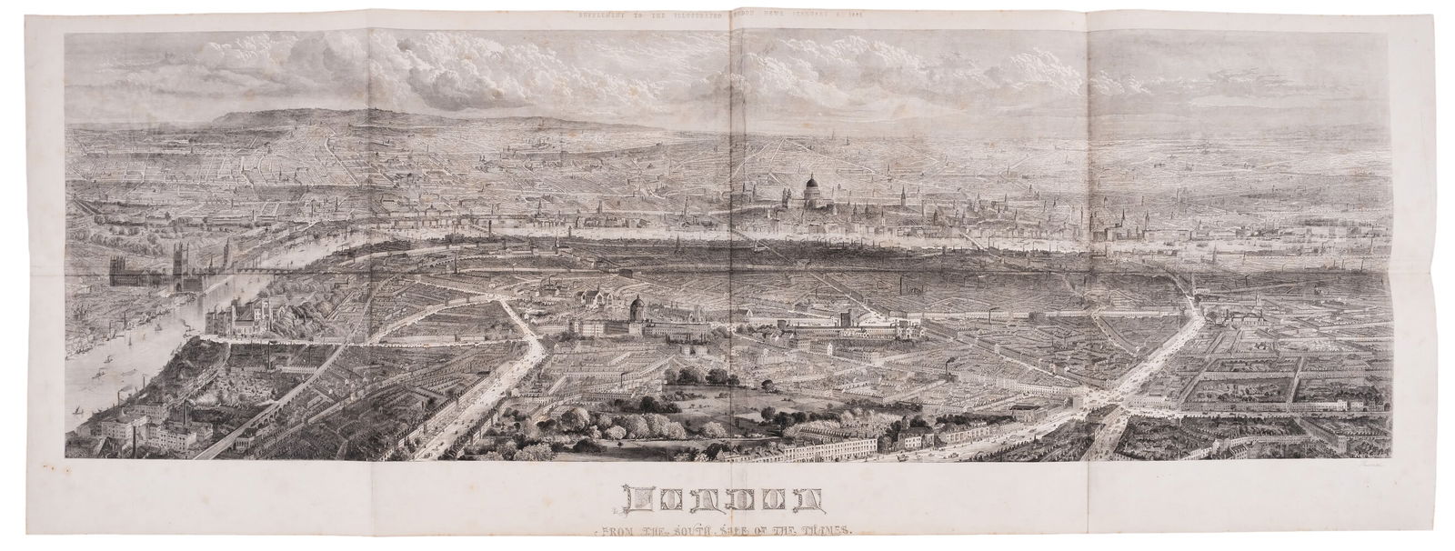 London.- Illustrated London News (The) London from the South Side of the Thames, wood-engraving,: London.- Illustrated London News (The) London from the South Side of the Thames, bird's-eye panorama, from Millbank to St Katherine Dock, with Kennin