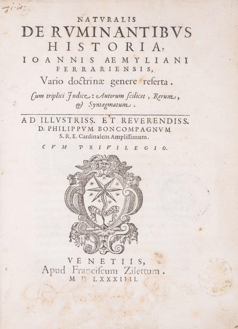 Zoology.- Ruminant animals.- Emiliani (Giovani) Naturalis de Ruminantibus Historia, first edition, (1 of 1)