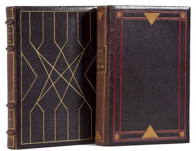 Bindings.- Roy (Pierre Georges) Old Manors Old Houses,: Bindings.- [Roy (Pierre Georges) and others.] Old Manors Old Houses, bound in deep purple morocco, covers ruled in gilt in a geometric pattern, 1927; L'ÃŽle d'OrlÃ©ans, bound in de