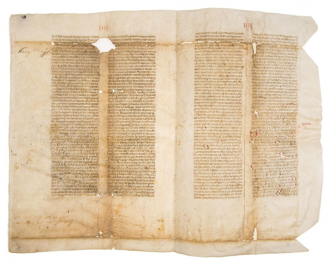 Dante commentary fragment.- Lana (Jacopo della) (1 of 3)