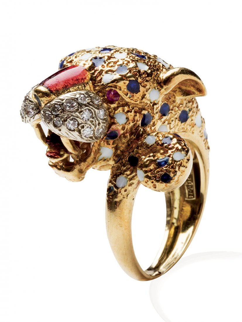 An 18ct gold and enamel ring, Frascarolo, in the form (1 of 1)