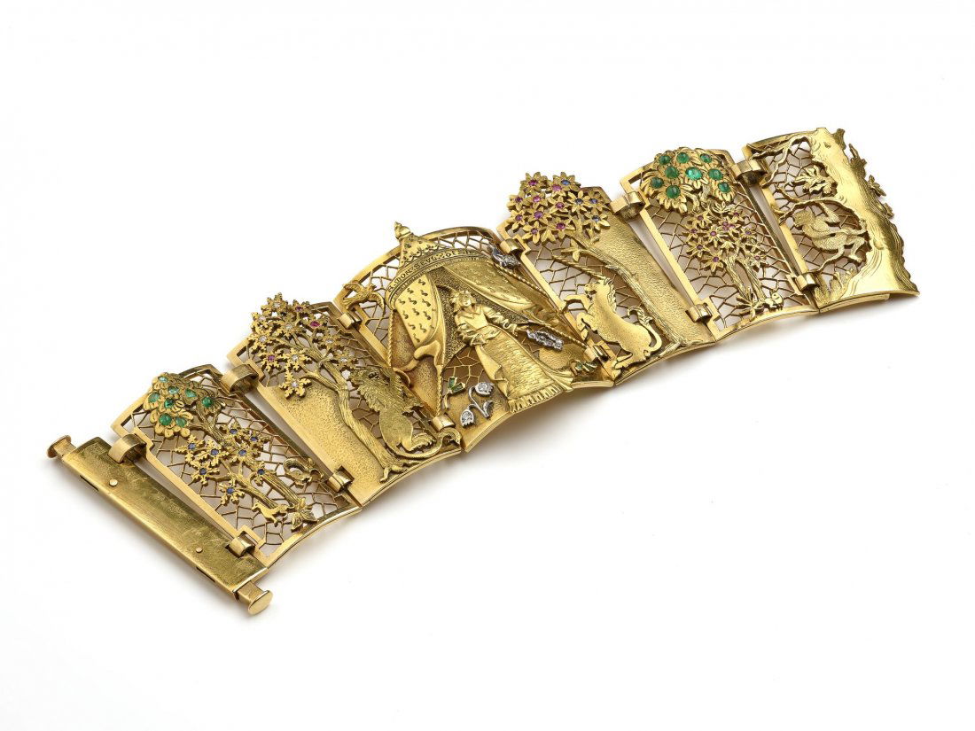 A ruby, emerald and diamond bracelet, composed of six (1 of 7)