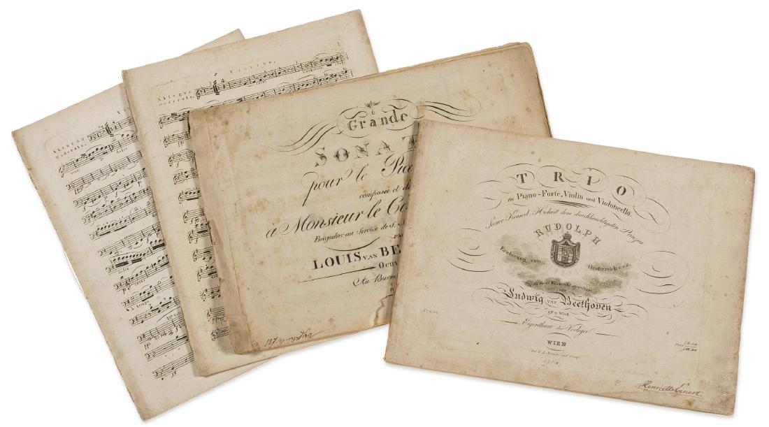 Music.- Beethoven (Ludwig van), Grande Sonate pour le: Music.- Beethoven (Ludwig van) Grande Sonate pour le Pianoforte, engraved throughout, title defective at lower edge with loss of imprint and a few notes on verso, foxed and soiled, some pencil annotat