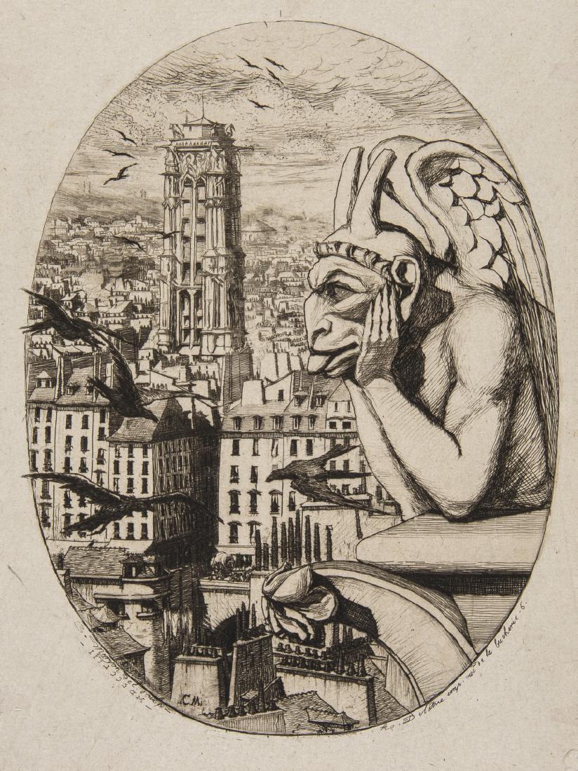 Meryon (Charles), The Vampire, or "Le Stryge", 1853.: Meryon (Charles, 1821-1868), The Vampire, or "Le Stryge", etching with delicate plate tone, circa 1853, before the engraved title, chine-collé on laid paper, with watermark of an indistinct armor