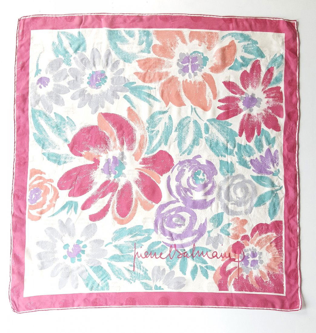 Pierre Balmain Silk Scarf, c.1960's: Pierre Balmain Floral Print Silk Chiffon Scarf, c.1960's