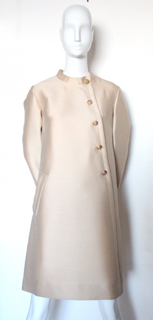 Jean Patou Demi Couture Beige Silk & Wool Dress, 1960's (1 of 4)