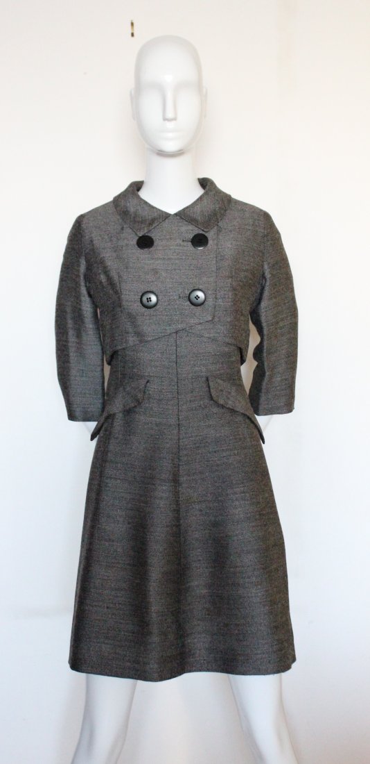Jacques Heim for Harrods Gray Wool Suit, early 1960's: Jacques Heim Paris for Harrods London Gray Wool Suit, early 1960's.