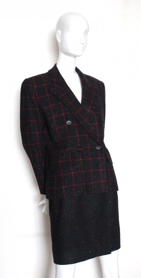 Saint Laurent Rive Gauche Wool Suit, Spring 1988: Saint Laurent Rive Gauche by Yves Saint Laurent Dark Gray Wool Skirt Suit, Spring 1988.Sz 40 (FR). Made in France.
