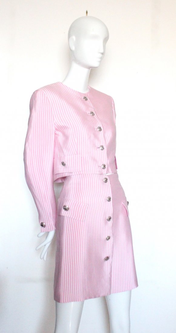 Gianni Versace Couture Striped Pink Silk Suit, S/S 1995 (1 of 5)