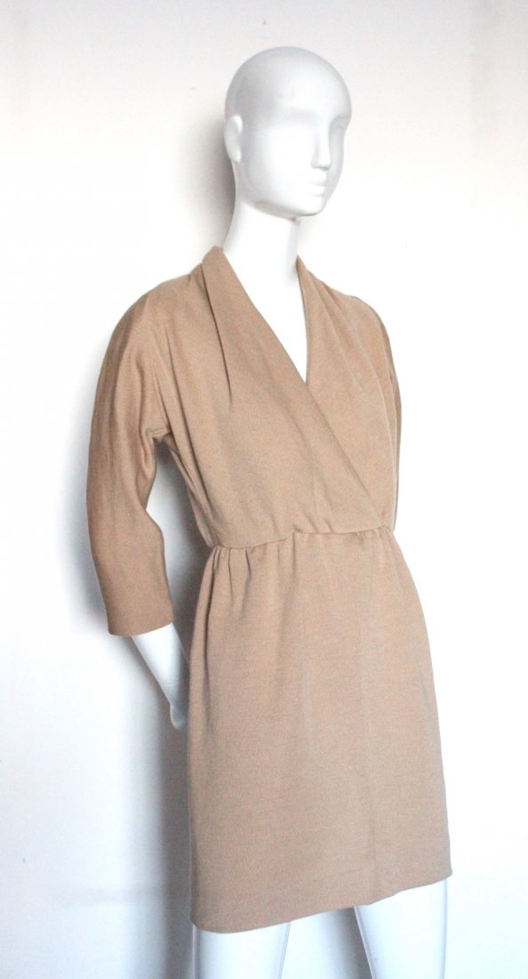 Givenchy Couture Camel Wool Knit Dress, c.1990's.: Givenchy Couture Camel Wool Knit Dress, c.1990's.