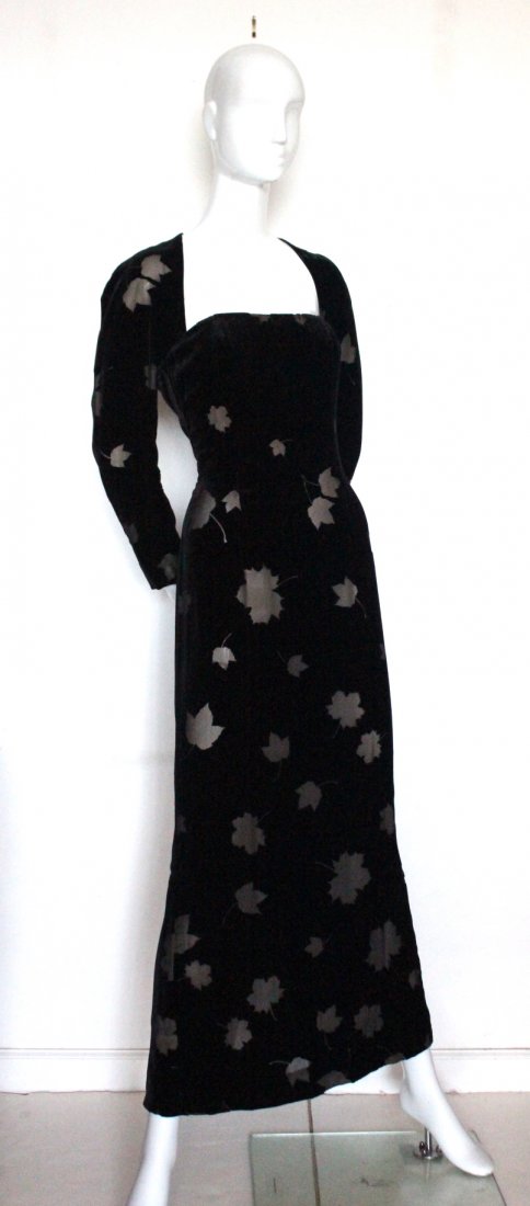 Alexander McQueen for Givenchy Velvet Gown, F/W 1998: Alexander McQueen for Givenchy Couture Black Cut Velvet Chiffon with Nude Silk Lining Gown, F/W 1998. Bodice with corset structure.