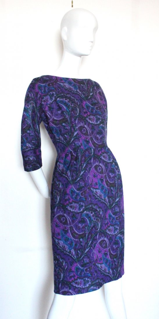 Elizabeth Arden Purple Paisley Print Wool Dress c.1960s (1 of 4)