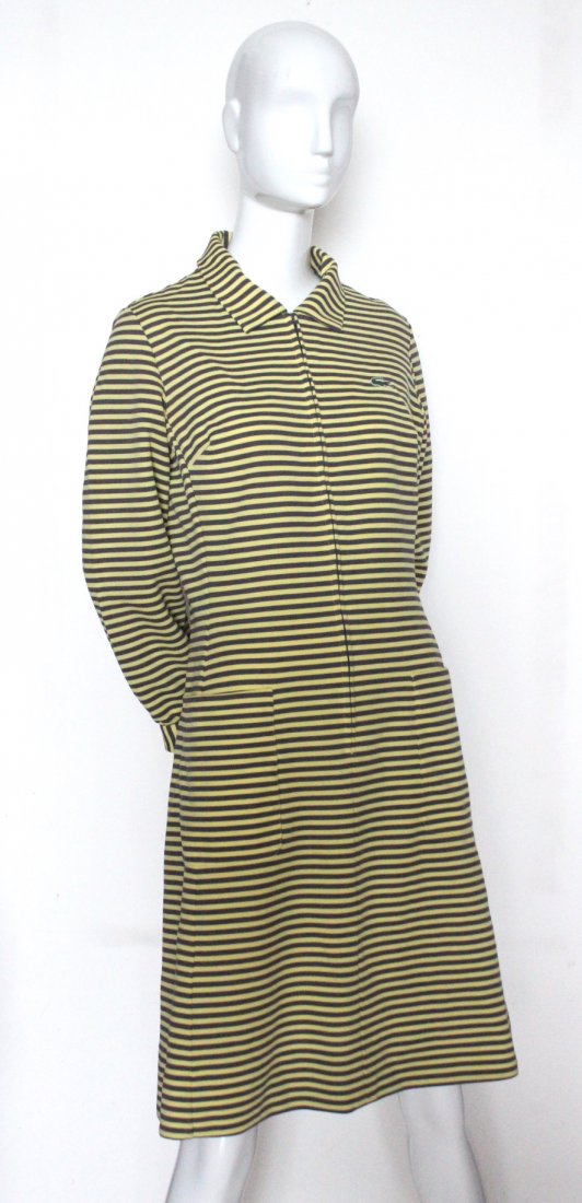 Lacoste Yellow & Brown Striped Jersey Dress, c.1970's: Lacoste Yellow & Brown Striped Jersey Zipper Front Dress, c.1970's