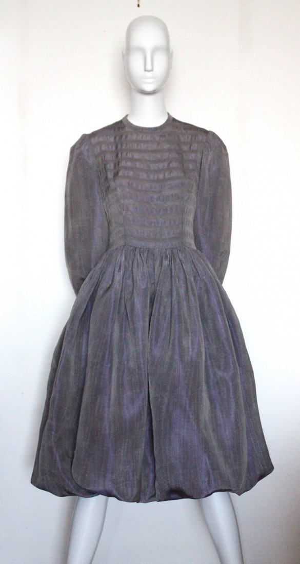 Nina Ricci Lavender Moire Bubble Dress, c.1970's: Nina Ricci Haute Boutique Demi Couture Lavender Iridescent Moire Bubble Dress, c.1970's.