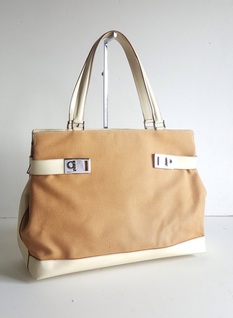 Salvatore Ferragamo Canvas & Leather Large Tote Bag (1 of 4)