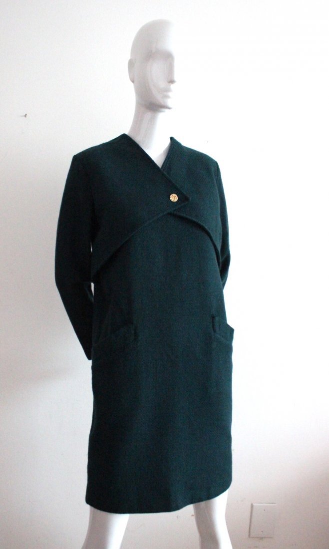 Creation Pierre Cardin Green Wool Dress, c.1970's: Creation Pierre Cardin Green Wool Dress, c.1970's. Labelled 'Creation Pierre Cardin Paris /Made in France'.