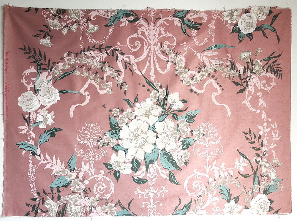 Elsa Schiaparelli Printed Silk Fabric Panel, ca. 1956: Elsa Schiaparelli Hand Printed Silk Fabric Panel, ca. 1956.