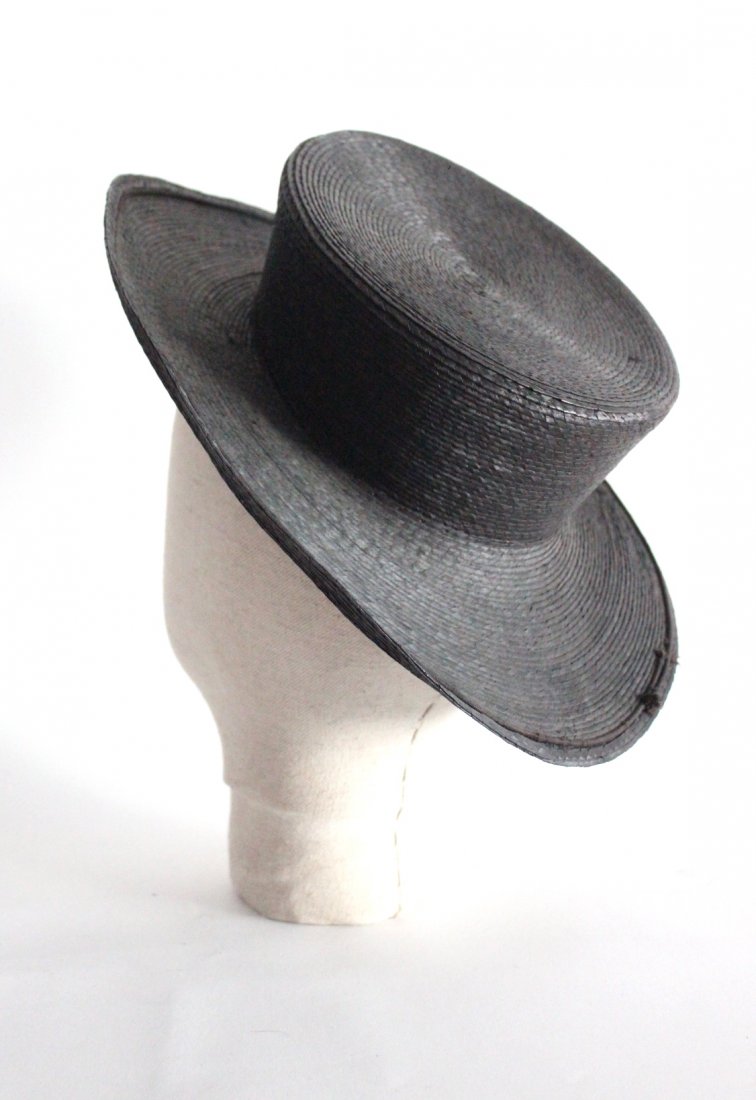 ca. 1890's Black Straw Boater Hat: ca. 1890's Black Straw Boater Hat. Unfinished, old stock.