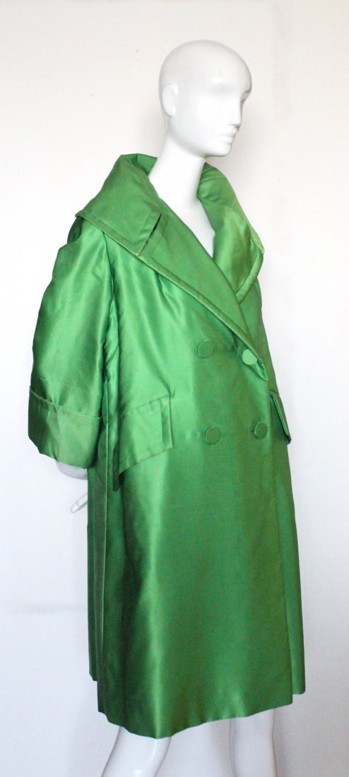 Henri Bendel Green Satin Avant-Garde Coat, ca. 1950's (1 of 4)