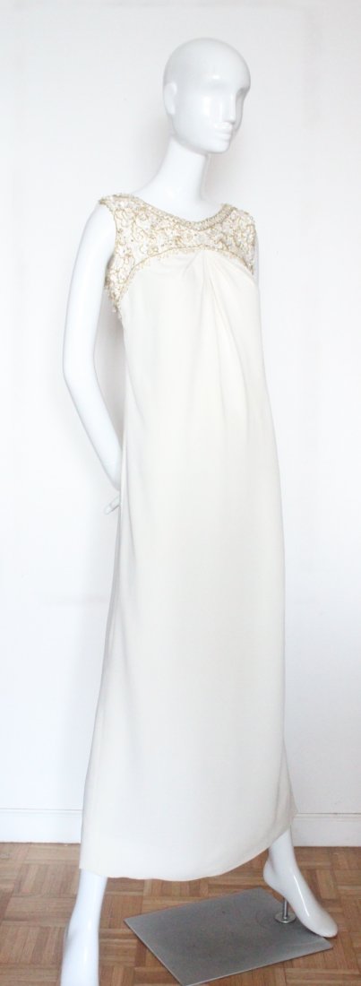 Malcolm Starr Ivory Beaded Evening Dress, ca. 1960's (1 of 4)