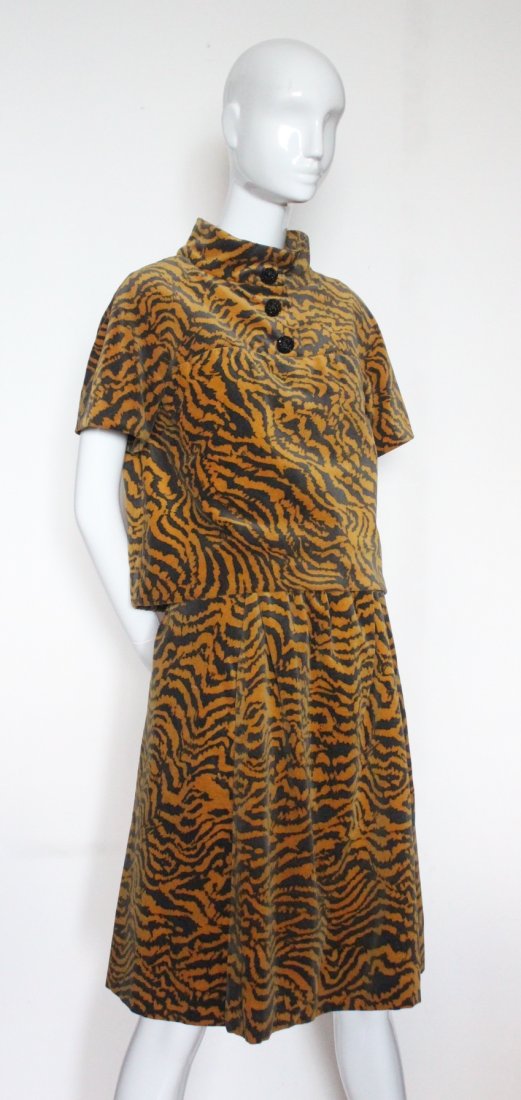 Henri Bendel Tiger Print Velvet Suit, ca. 1966 (1 of 4)