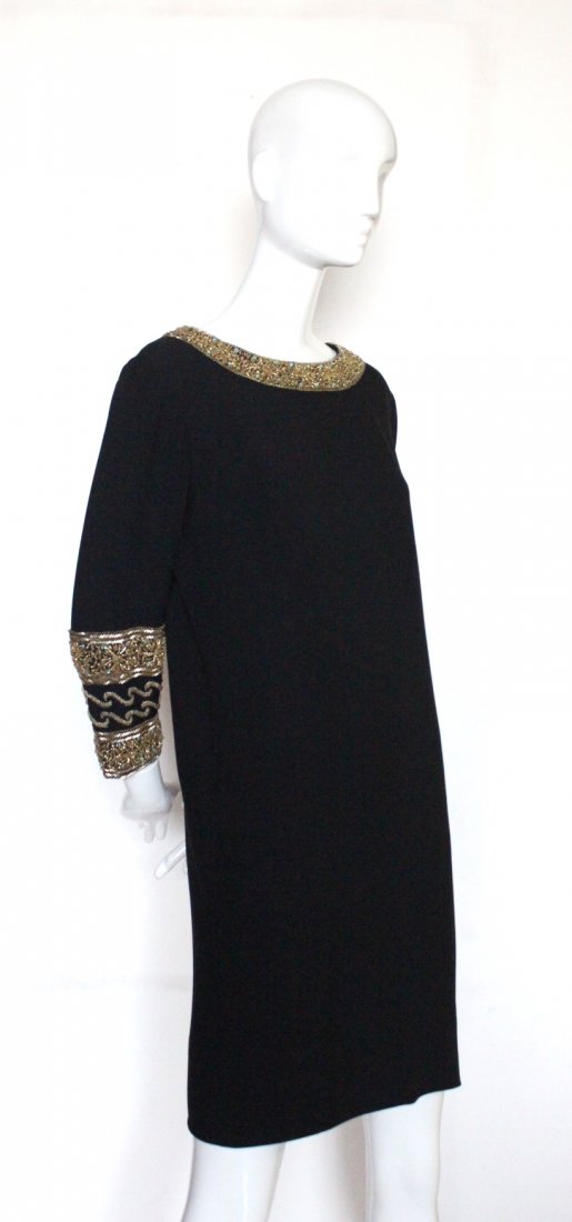 Neiman Marcus Black Crepe Beaded Dress, ca. 1960's (1 of 4)