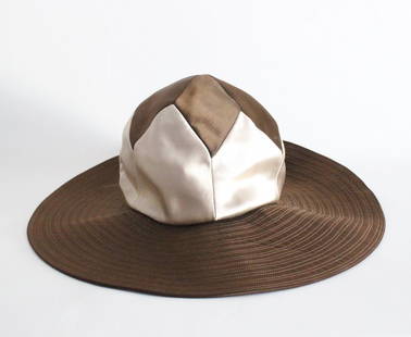 Dachettes by Lilly Dache Satin Hat, 1960's: Dachettes by Lilly Dache Brown & Beige Satin Hat, 1960's