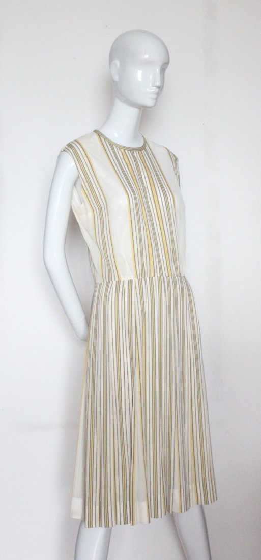 Louis Feraud Paris New York Mesh Dress, ca. 1970's: Louis Feraud Paris New York Yellow & Black Striped Mesh Dress, ca. early 1970's