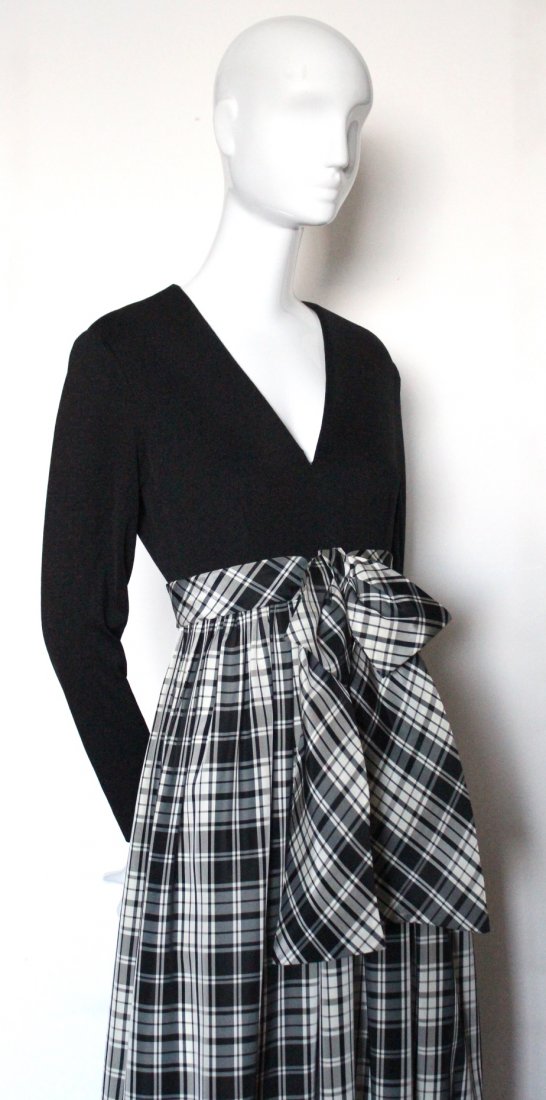 Suzy Perette by Victor Costa Black & White Dress,1970's: Suzy Perette by Victor Costa Black & White Plaid Maxi Dress, ca. 1970's.