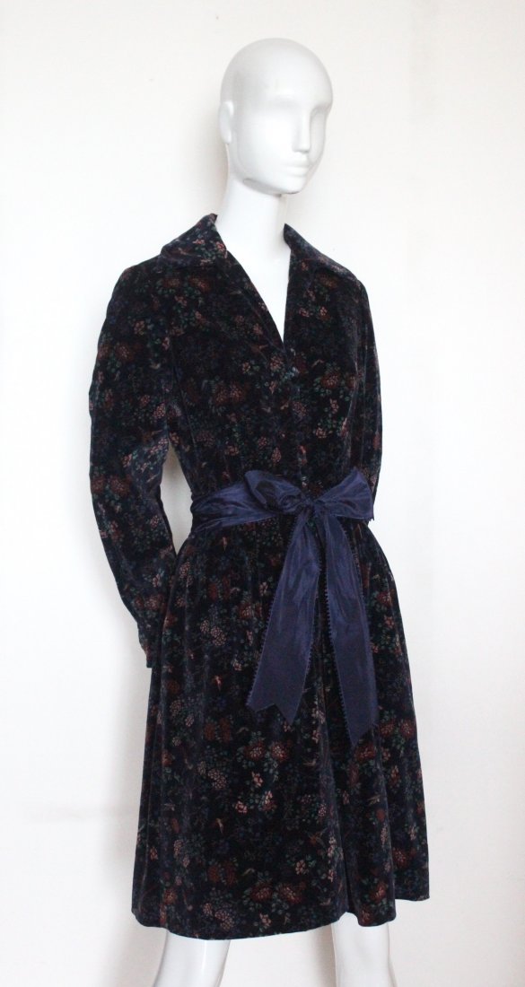 Mollie Parnis Floral Print Velveteen Dress, ca. 1970's (1 of 3)