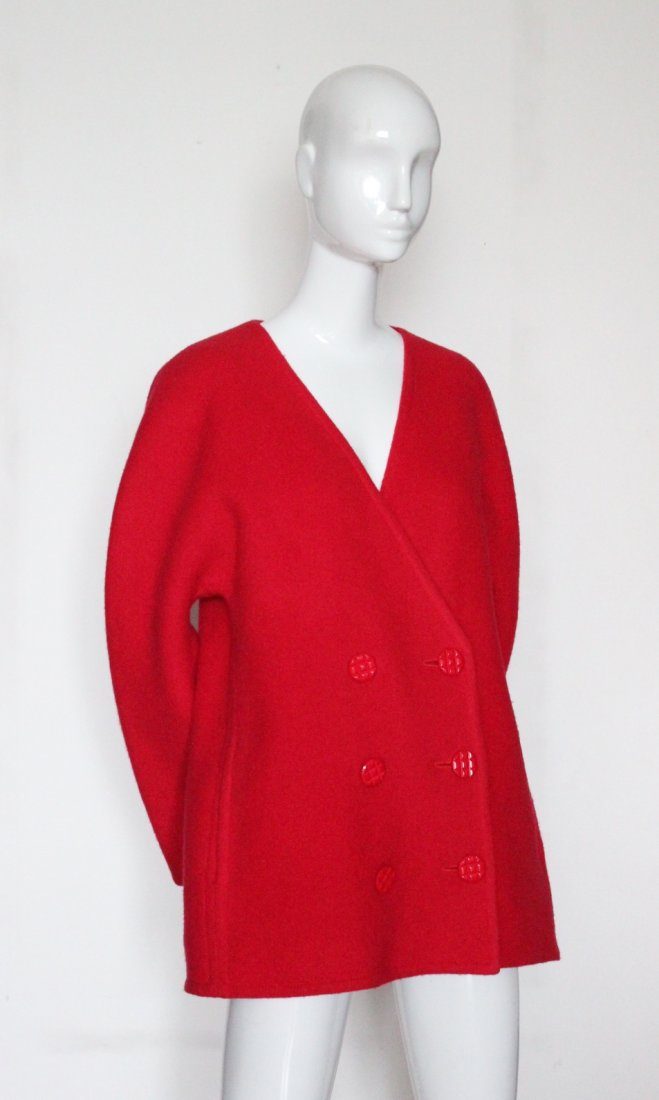 Galanos Couture Red Cashmere Coat, ca. 1970's (1 of 3)
