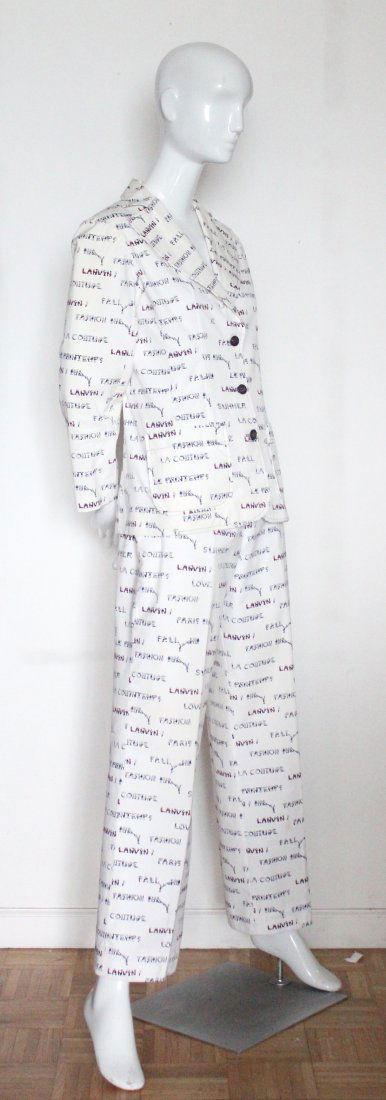 Lanvin Novelty Logo Print White Cotton Pant Suit, 1970s (1 of 5)
