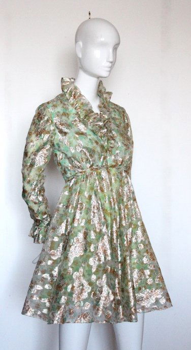 Saks Fifth Avenue Metallic Green Mini Dress, late 1960s (1 of 4)
