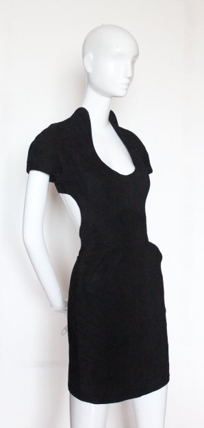 Thierry Mugler Black Suede Dress, 1980's (1 of 3)