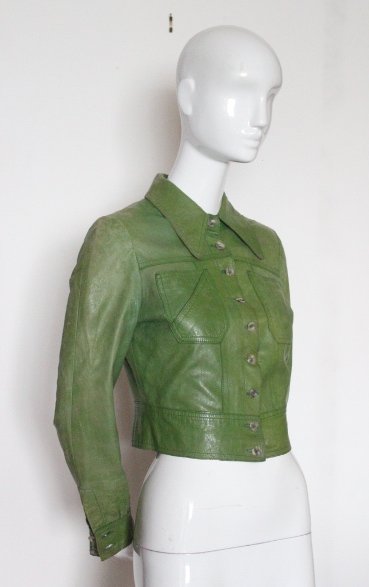 Brezin Cuir Paris Green Leather Jacket, ca. 1970's (1 of 4)
