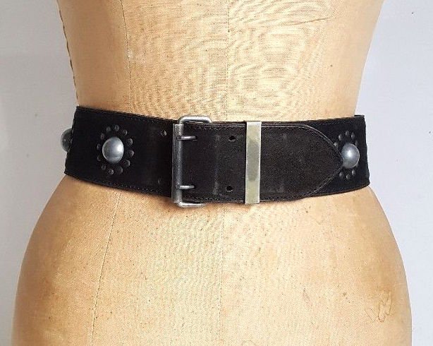 Alaia Paris Black Suede Studded Waist Belt, ca.1980's (1 of 4)