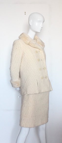 Christian Dior Beige Tweed Suit w Fur Trim, ca. 1960's. (1 of 6)