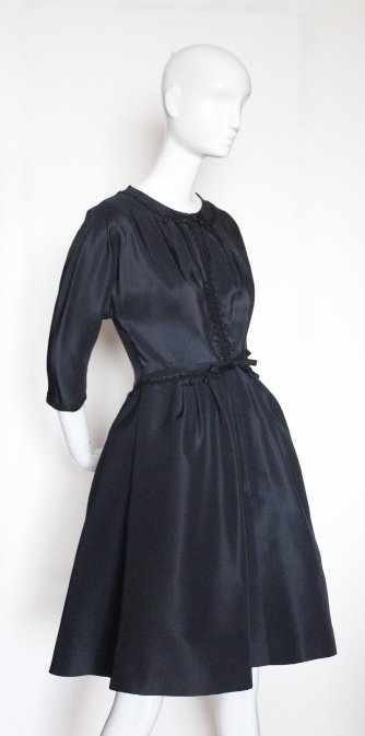 Pierre Balmain Navy Silk Cocktail Dress, ca. 1950's (1 of 4)