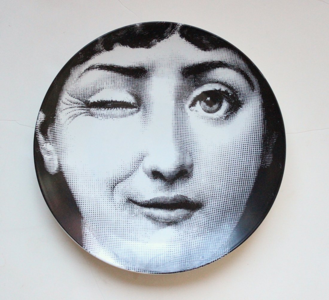 Fornasetti Tema E Variazioni # 130 Plate, c1950s-70s: Fornasetti Tema E Variazioni #130 Porcelain Plate, ca. 1950's-70's. d. 10". Made in Italy.