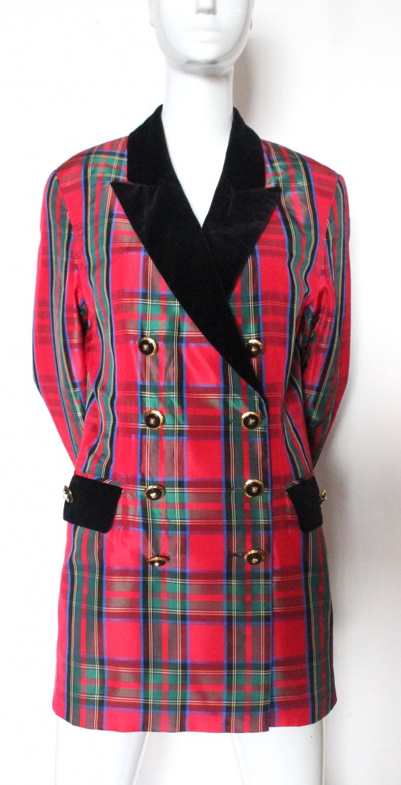 Mondi Gala Tartan Pattern Taffeta Jacket, ca. 1990's (1 of 4)