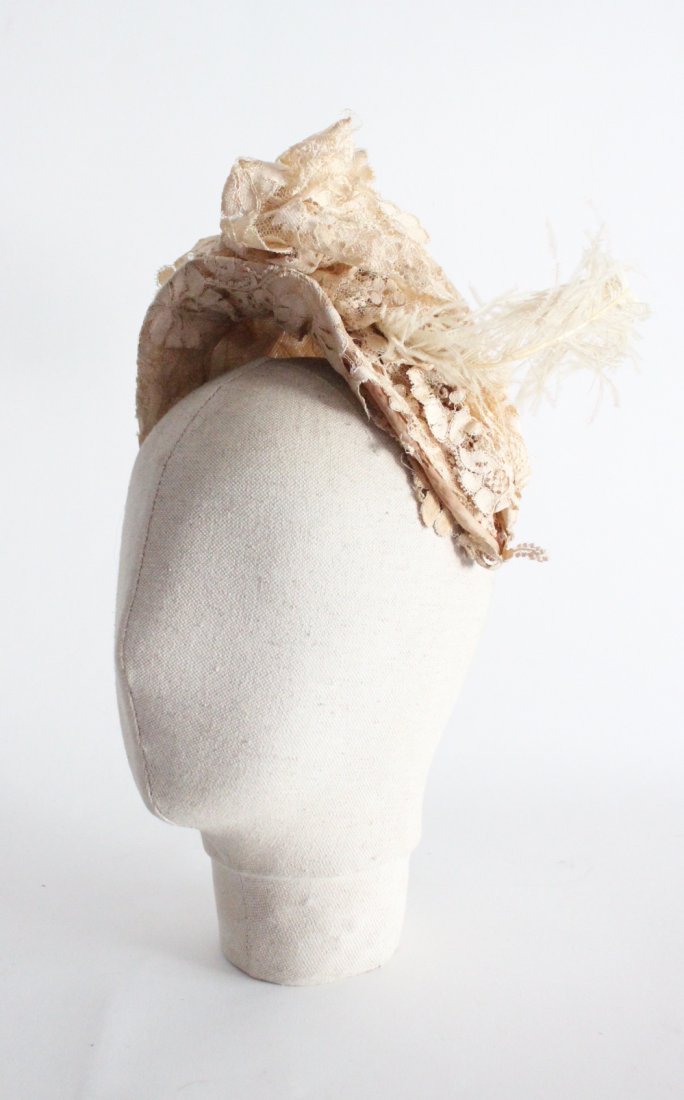 Victorian Ivory Lace Bonnet Hat with Ostrich Trim, 19th (1 of 2)