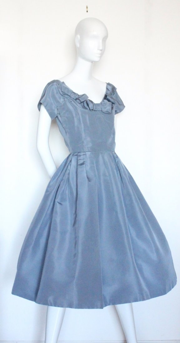 blue silk cocktail dress