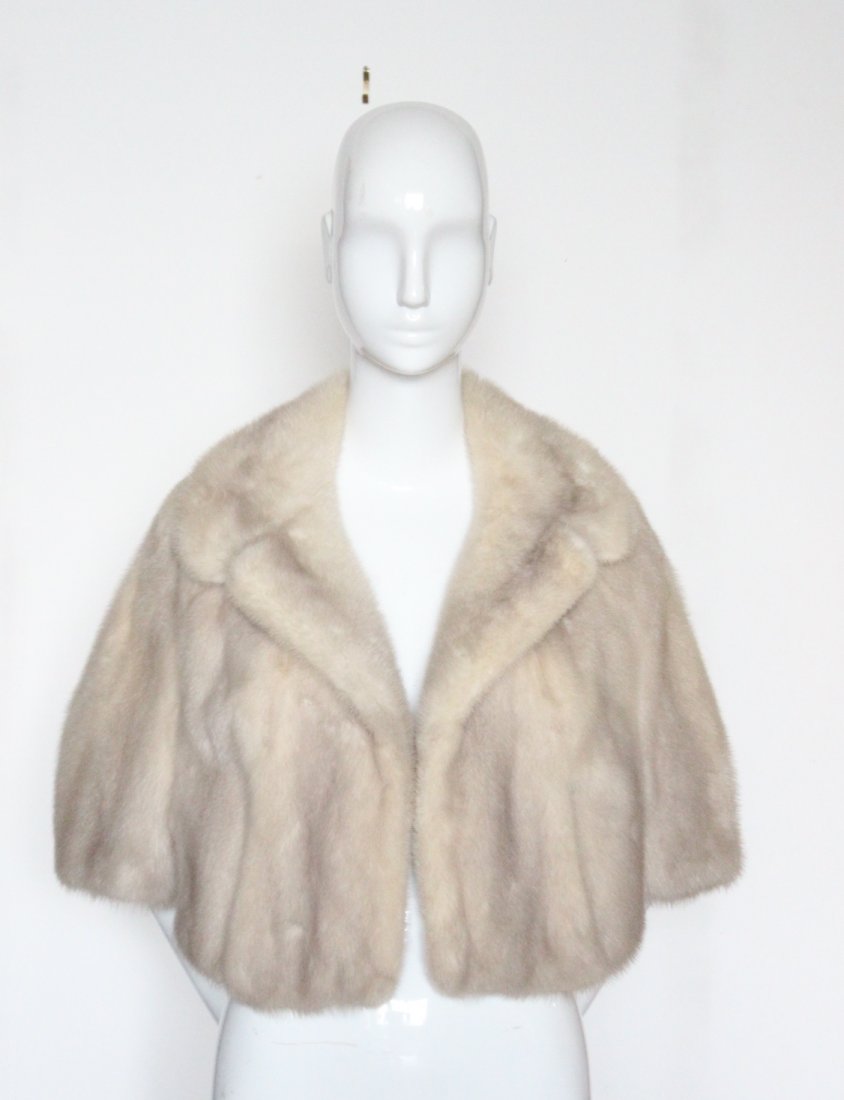Mink Fur Bolero Style Stole, ca. 1960's: Cream Mink Fur Bolero Style Stole, ca. 1960's.